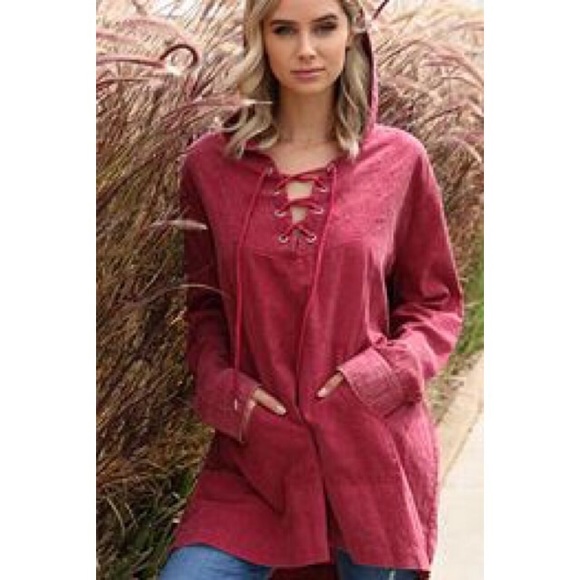 Lace Up Washed Hoodie - Picture 3 of 7